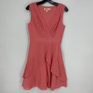 Aryeh Eyelet Dress S Coral Pink Sleeveless Fit & Flare Summer Cotton